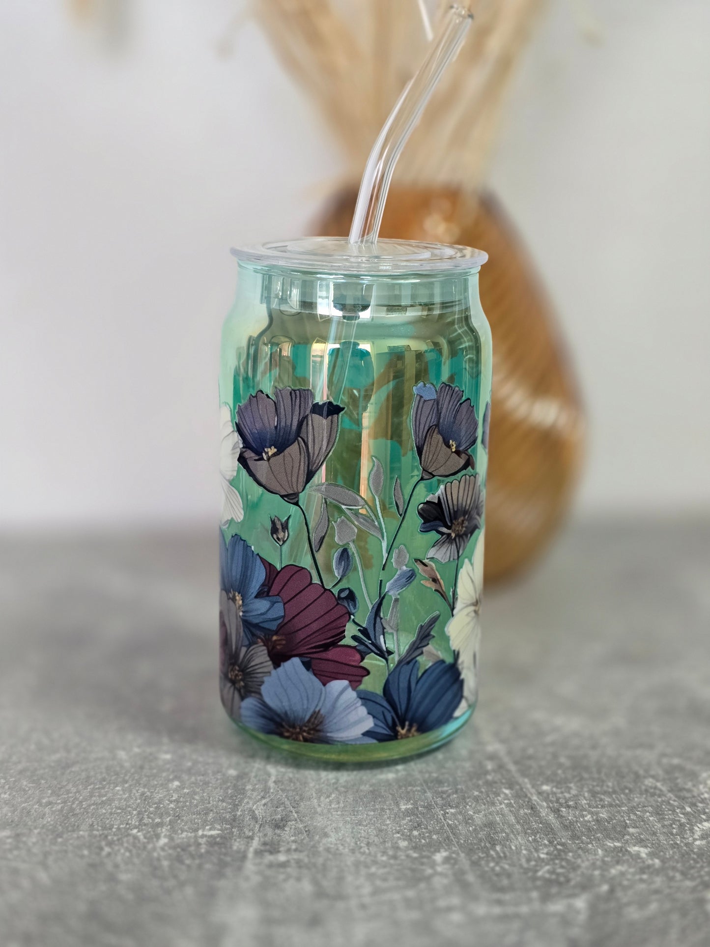 Trinkglas Grün Blumen