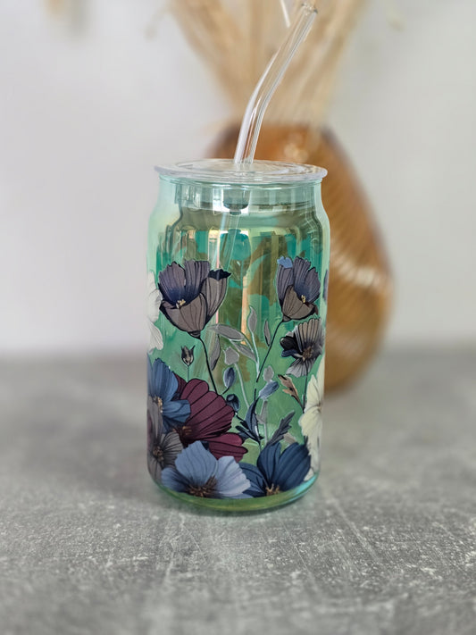 Trinkglas Grün Blumen